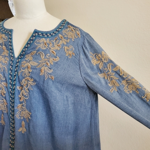 NWT- J.Jill Blue Tunic w/ Tan Beading!!๐๐๐ - Picture 6 of 10